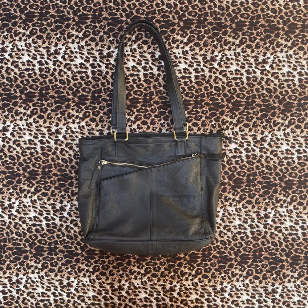 90s black leather tote bag